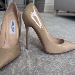 Jimmy Choo Nude Patent Leather Pointed Toe Stilettos